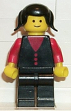 LEGO but001 Shirt with 3 Buttons - Red, Red Arms, Black Legs, Black Pigtails Hair (Firewoman)