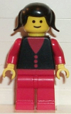 LEGO but004 Shirt with 3 Buttons - Red, Red Arms, Red Legs, Black Pigtails Hair