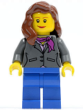 LEGO cty0185 Dark Bluish Gray Jacket with Magenta Scarf, Blue Legs, Reddish Brown Female Hair over Shoulder