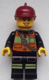 LEGO cty0434 Fire - Reflective Stripe Vest with Pockets and Shoulder Strap, Dark Red Fire Helmet, Black Eyebrows