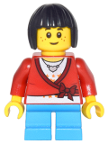 LEGO cty0437 Sweater Cropped with Bow, Heart Necklace, Dark Azure Short Legs, Black Bob Cut Hair