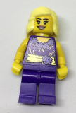 LEGO cty0550 Female Dark Purple Blouse with Gold Sash and Flowers, Dark Purple Legs, Bright Light Yellow Female Hair Mid-Length
