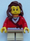 LEGO cty0572 Sweater Cropped with Bow, Heart Necklace, Tan Short Legs, Reddish Brown Female Hair over Shoulder