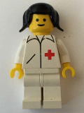 LEGO doc008 Doctor - Straight Line, White Legs, Black Pigtails Hair