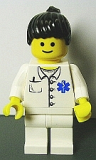 LEGO doc026 Doctor - EMT Star of Life Button Shirt, White Legs, Black Ponytail Hair