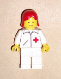 LEGO doc031 Doctor - Straight Line, White Legs, Red Female Hair