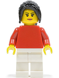LEGO edu004 Plain Red Torso, White Legs, Black Hair Ponytail Long with Side Bangs (2000446)