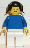 LEGO fmf002 Plain Blue Torso with Blue Arms, White Legs, Black Pigtails Hair
