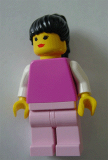 LEGO fre003 Plain Dark Pink Torso with White Arms, Pink Legs, Black Ponytail Hair