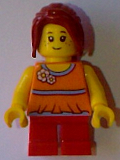 LEGO gen077 Girl, Red Short Legs, Hair Ponytail Long with Side Bangs (4000022)