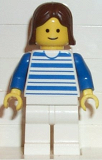 LEGO hor017 Horizontal Lines Blue - Blue Arms - White Legs, Brown Female Hair