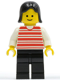 LEGO hor020 Horizontal Lines Red - White Arms - Black Legs, Black Female Hair