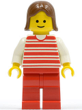 LEGO hor021 Horizontal Lines Red - White Arms - Red Legs, Brown Female Hair