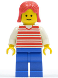 LEGO hor027 Horizontal Lines Red - White Arms - Blue Legs, Red Female Hair