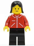 LEGO jred020 Jacket Red with Zipper - Red Arms - Black Legs, Black Female Hair