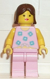 LEGO par008 Blue Flowers - Pink Legs, Brown Female Hair