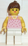 LEGO par016 Red Dots on Pink Shirt - White Legs, Brown Ponytail Hair