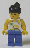 LEGO par055 Island with Palm and Sun - Blue Legs, Black Ponytail Hair