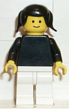 LEGO pln022 Plain Black Torso with Black Arms, White Legs, Black Pigtails Hair