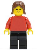 LEGO pln049 Plain Red Torso with Red Arms, Black Legs, Brown Female Hair