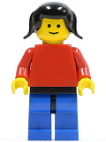 LEGO pln110 Plain Red Torso with Red Arms, Blue Legs with Black Hips, Black Pigtails Hair (Set 9700)