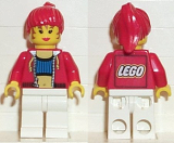 LEGO stu010a Female with Crop Top and Navel Pattern - LEGO Logo on Back, Red Hair