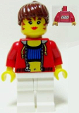 LEGO stu010b Female with Crop Top and Navel Pattern - LEGO Logo on Back, Reddish Brown Hair