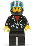 LEGO tel003 Leather Jacket with Zippers - Black Legs, Black Helmet, Trans-Light Blue Visor, Female