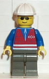 LEGO trn058 Red Vest and Zipper - Dark Gray Legs, White Construction Helmet, Sunglasses