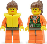 LEGO twn022 Orange Rock Raiders Shirt, Brown Ponytail Hair, Life Jacket