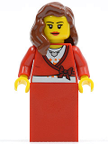 LEGO twn121a Sweater Cropped with Bow, Heart Necklace, Red Skirt, Reddish Brown Female Hair over Shoulder, Eyelashes and Smile (10216 alternate)