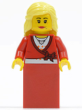 LEGO twn134 Sweater Cropped with Bow, Heart Necklace, Red Skirt, Bright Light Yellow Female Hair Mid-Length