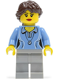 LEGO twn188 Medium Blue Female Shirt with Two Buttons and Shell Pendant, Light Bluish Gray Legs, Dark Brown Ponytail Long French Braided