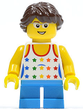 LEGO twn204 Shirt with Female Rainbow Stars Pattern, Dark Azure Short Legs, Glasses, Dark Brown Hair (10244)