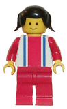 LEGO ver007 Vertical Lines Red & Blue - Red Arms - Red Legs, Black Pigtails Hair