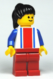 LEGO ver018 Vertical Lines Red & Blue - Blue Arms - Red Legs, Black Ponytail Hair